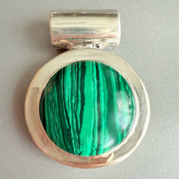 Large 44.89 CT Malachite Sterling Silver 925 Enhancer 1.75" Slide Pendant - Picture 1 of 7